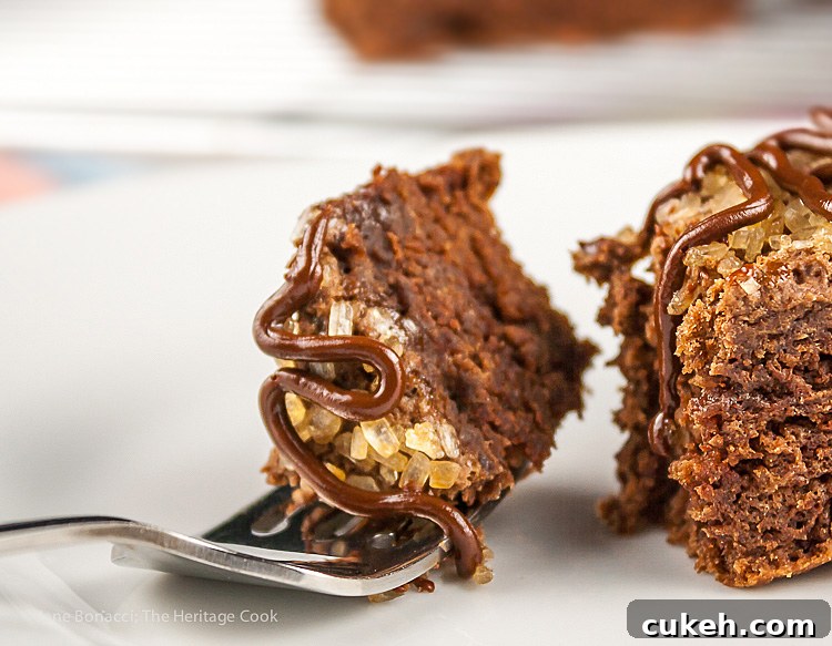 Bite of chocolate scone on a fork ready for a bite; Double Chocolate Sugared Scones; 2015 Jane Bonacci, The Heritage Cook