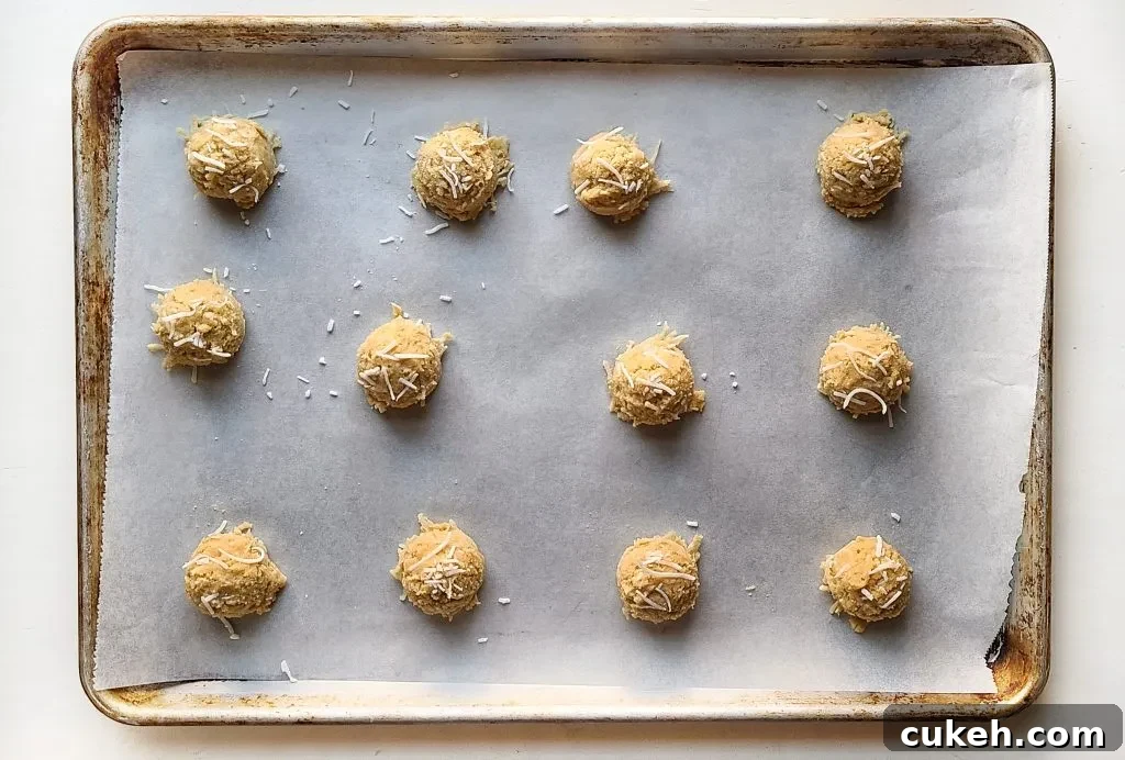chewy coconut cookies dough ready for the oven