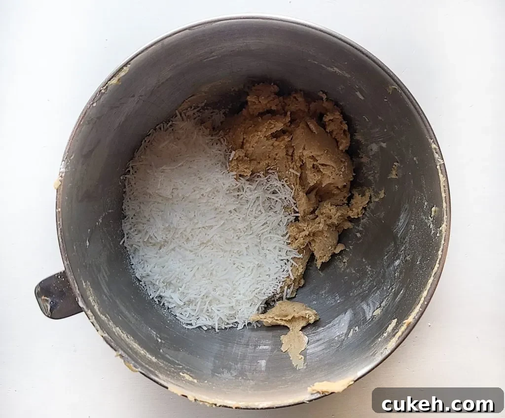 add in the shredded coconut