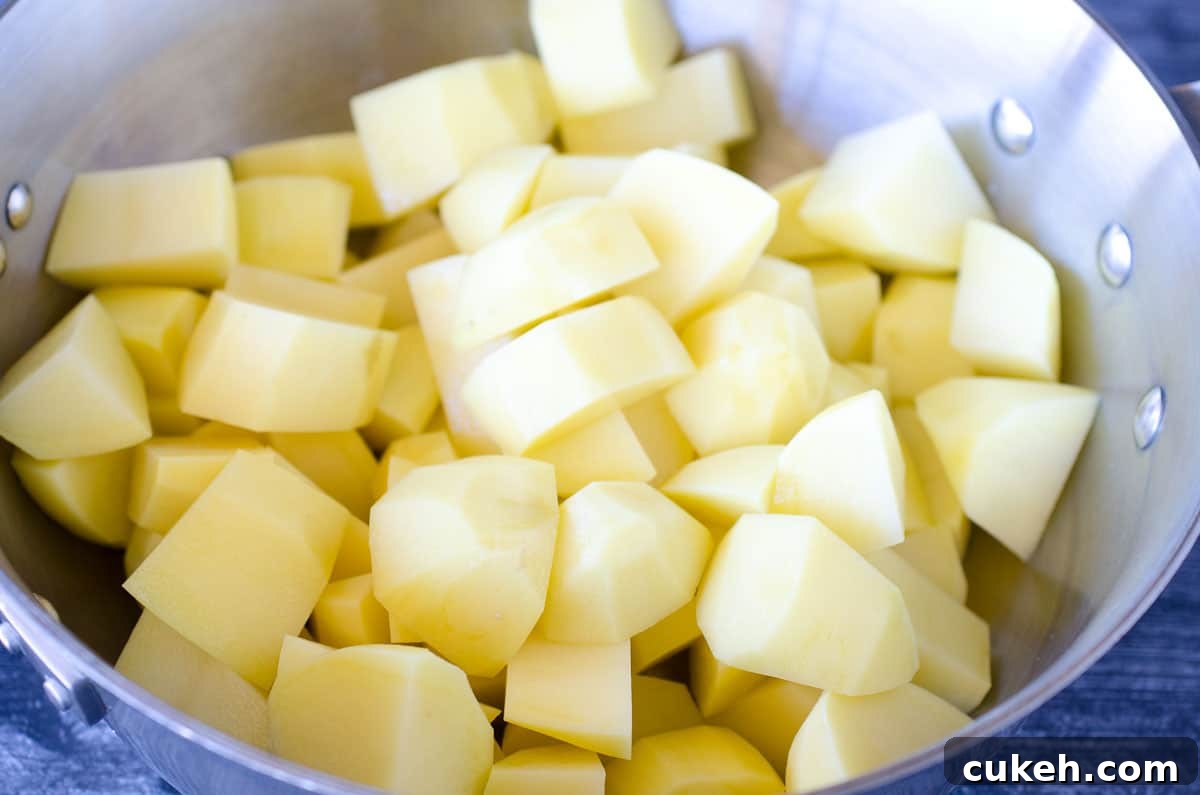 chopped potatoes in a dutch oven