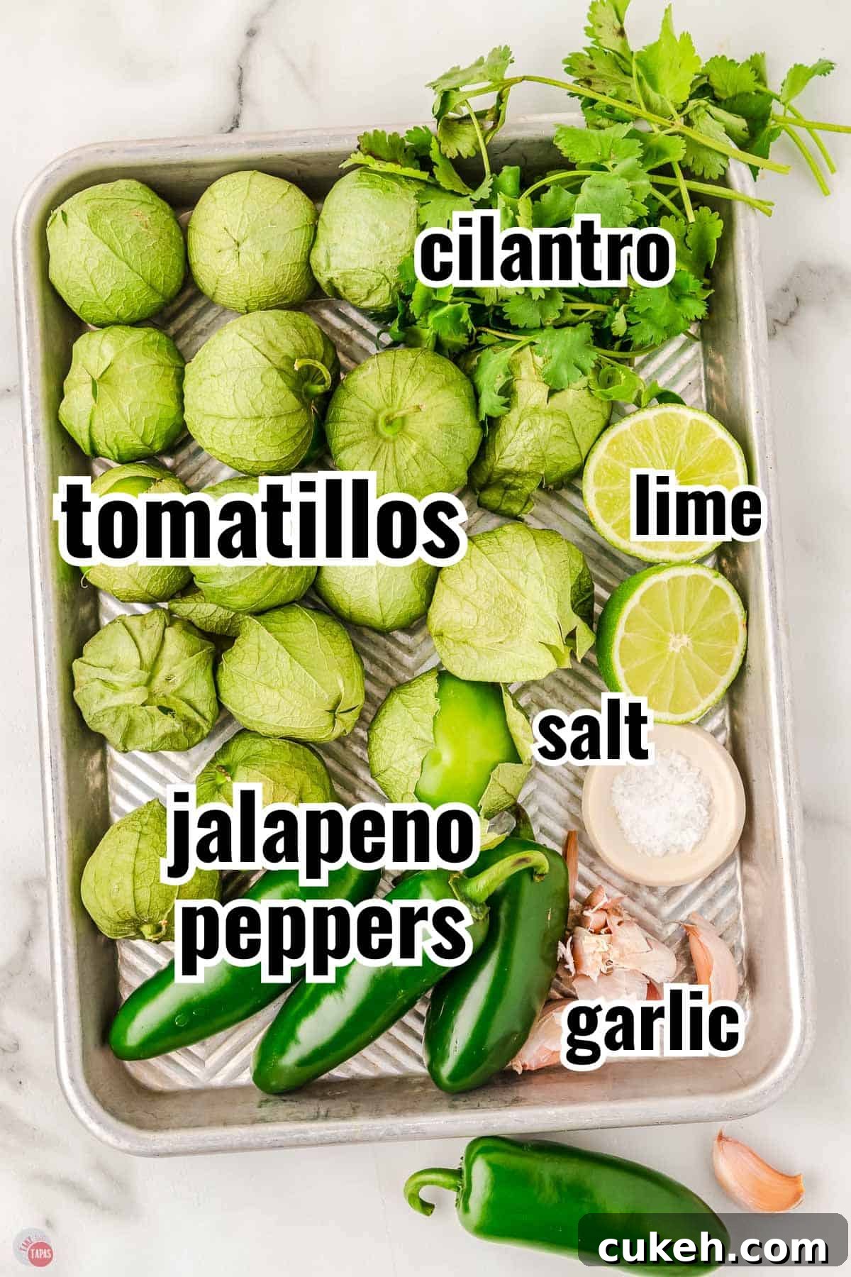 chile peppers, lemon juice, and green color tomatillos for salsa recipe