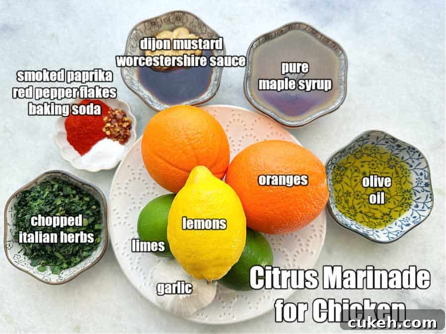 picture of ingredients needed for making citrus marinated chicken