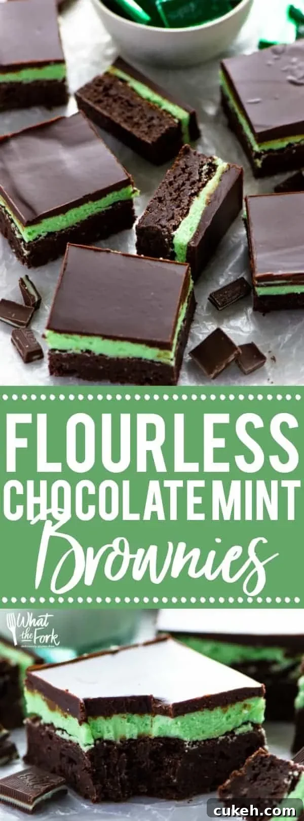 Mint Flourless Brownies topped with mint buttercream and chocolate ganache collage