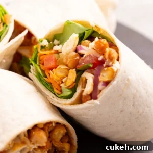 A close up image of chickpea wrap.