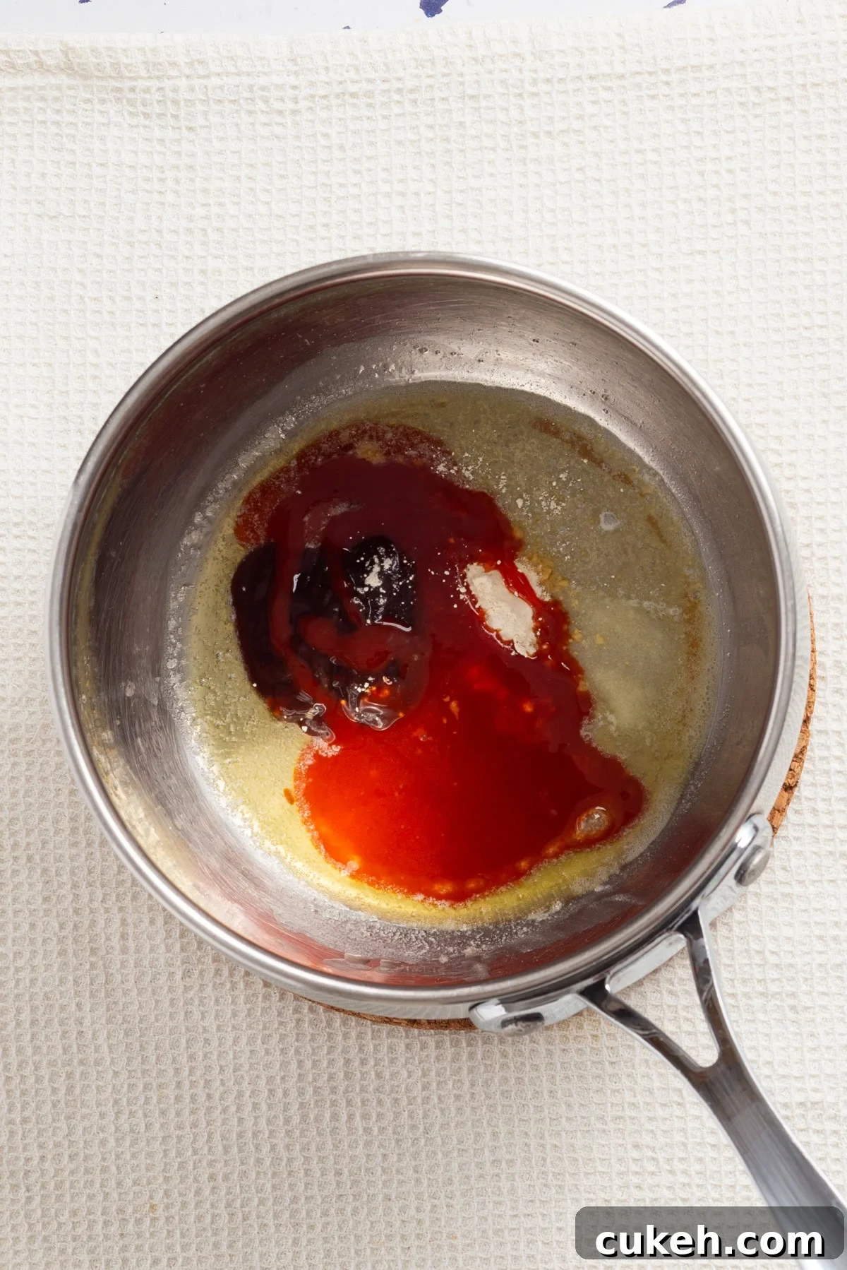 An overhead image of making the buffalo sauce.