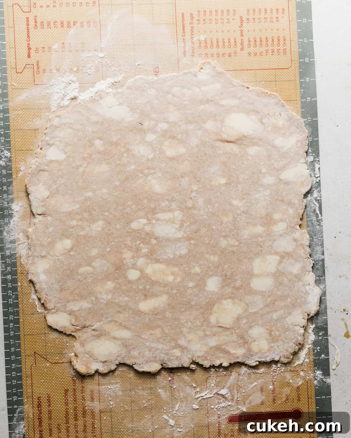 pie crust rolled out on a lightly floured work surface.