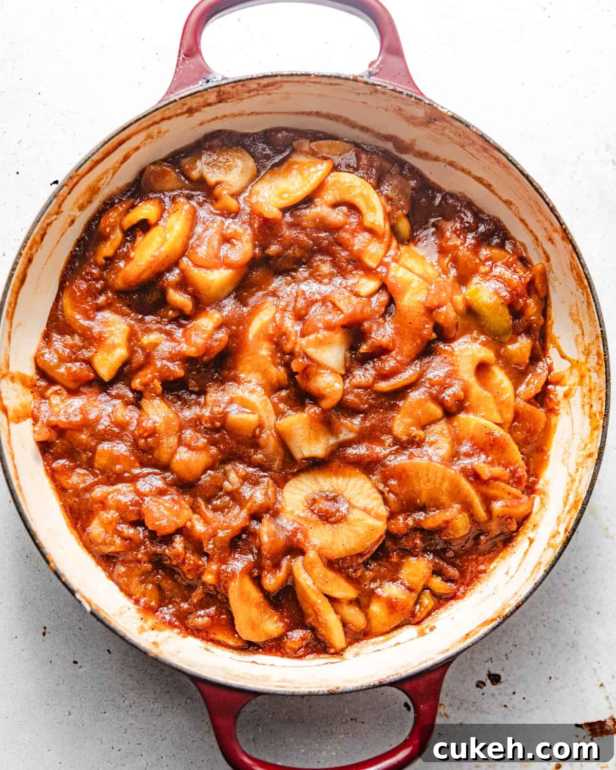 apple pie filling in a large pan.