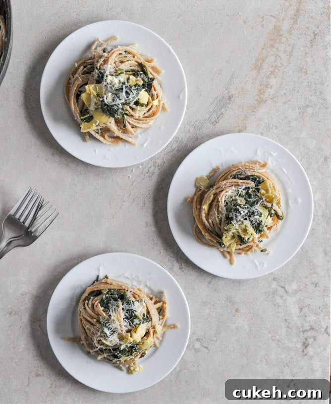 Spinach and Artichoke Linguine I howsweeteats.com