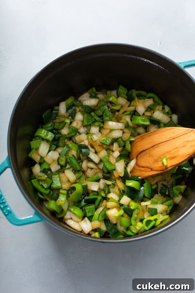 fresh peppers and onions sauteed in same dutch oven for pork chile verde sauce 