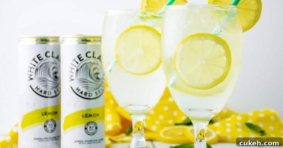 White Claw Lemonade cocktail in a tall glass.