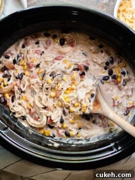 shredded chicken with corn and beans in slow cooker