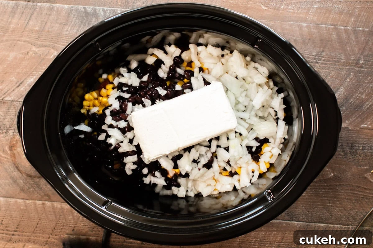 corn, black beans, onions and cream cheese added.