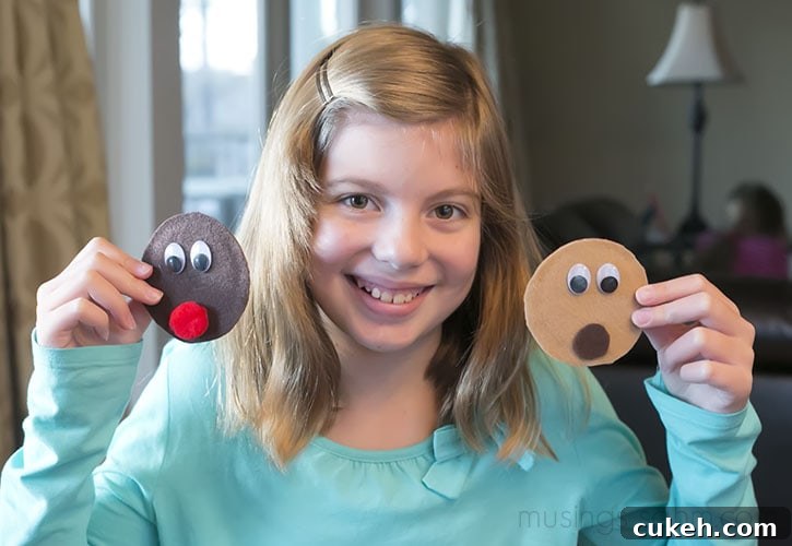 Rudolph and Clarice Reindeer Canning Jar Lid Magnets - a simple, adorable Christmas craft for kids that would also make a great homemade gift