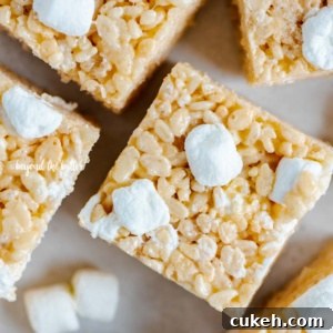 Overhead closeup image of the best rice krispie treats.