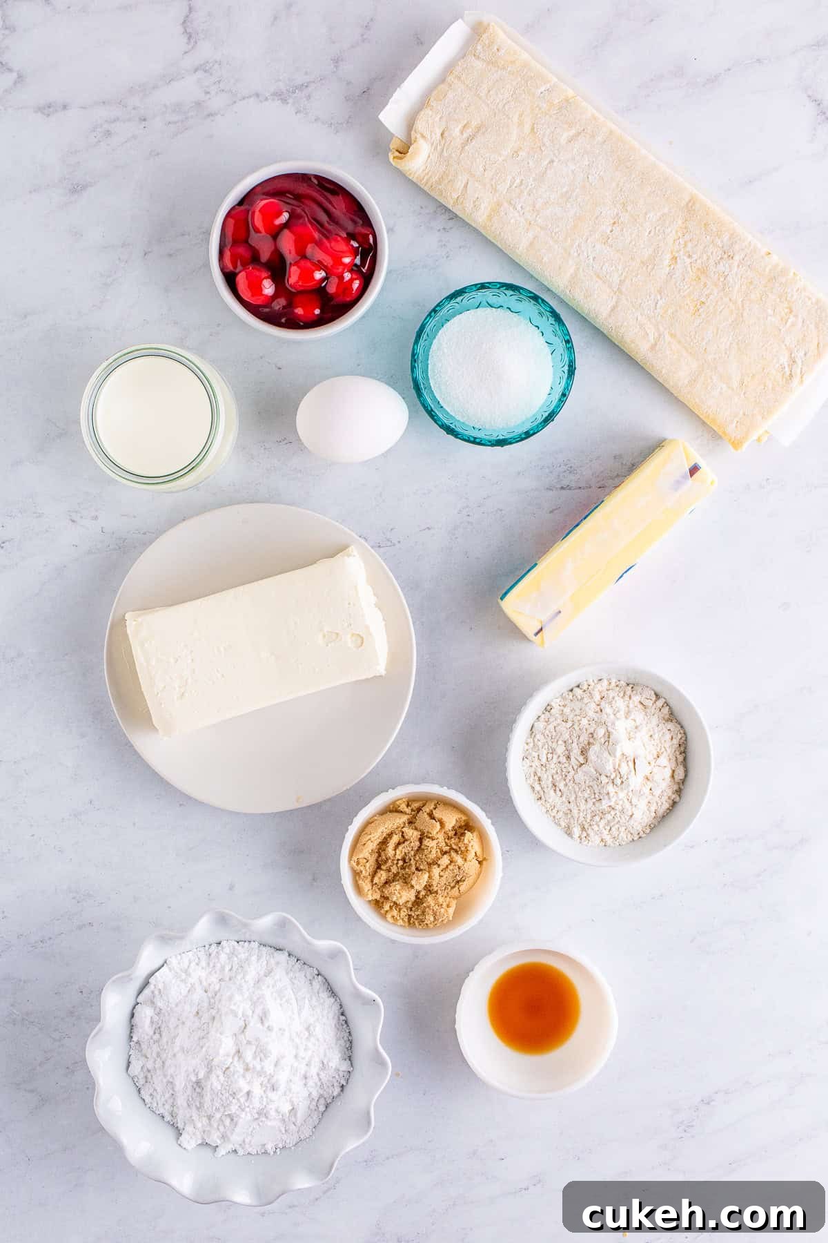 Cherry Danish with Cream Cheese: Flaky Pastry Recipe 4 Ingredients needed to make a Cherry Danish.