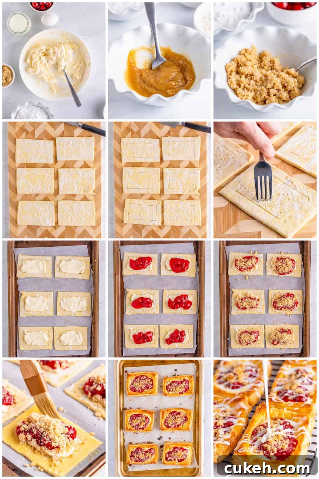 Cherry Danish with Cream Cheese: Flaky Pastry Recipe 5 Step by step photos on how to make a Cherry Danish.