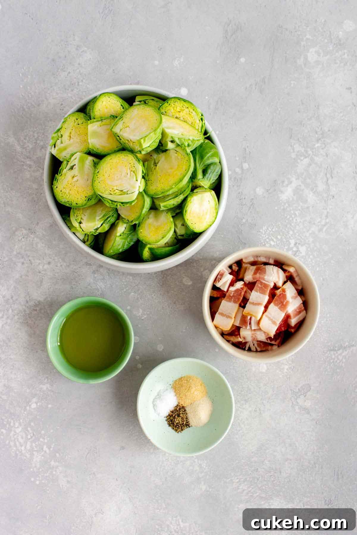Ingredients needed to make air fryer brussels sprouts.