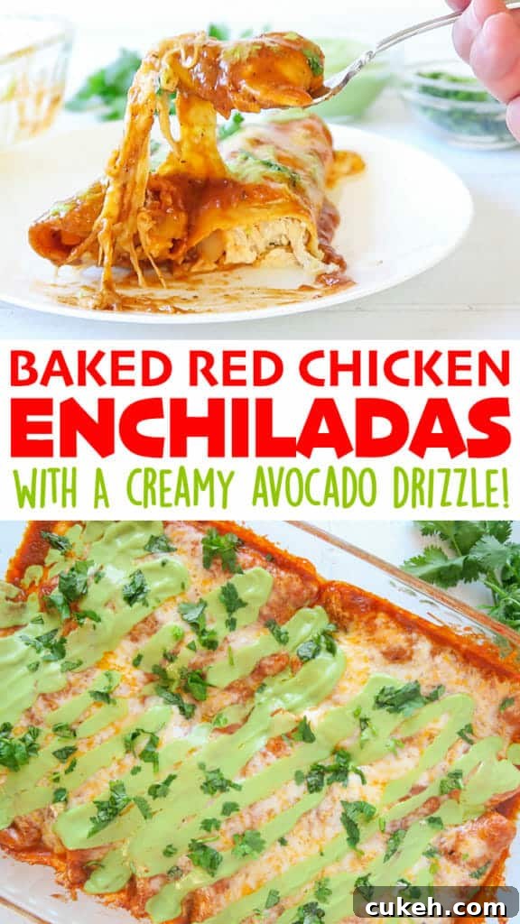 Baked Red Chicken Enchiladas (with Creamy Avocado Sauce)