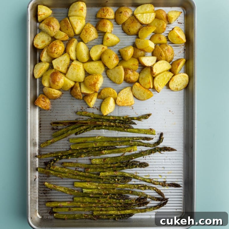 Just roasted asparagus and potatoes right out of the oven