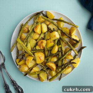 Roasted Potatoes and Asparagus on a plate
