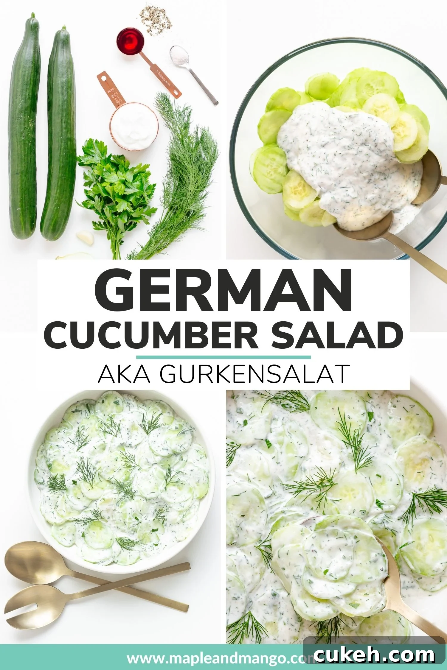 Pinterest collage for German Cucumber Salad (aka Gurkensalat).