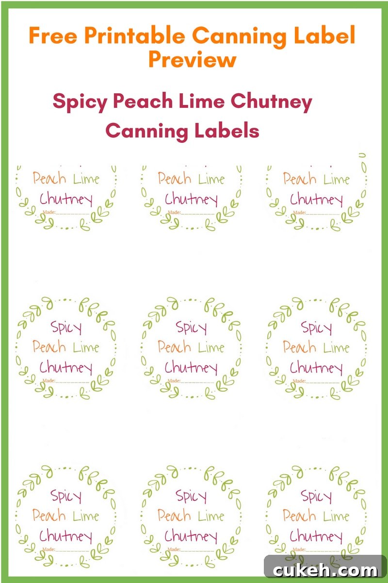 FREE Printable Canning Label for Spicy Peach Lime Chutney recipe