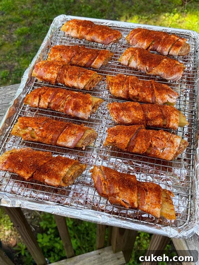 Smoked Shotgun Shells: Savory Sausage-Stuffed Appetizer Recipe 7 A tray of shotgun shells about to go onto the smoker.