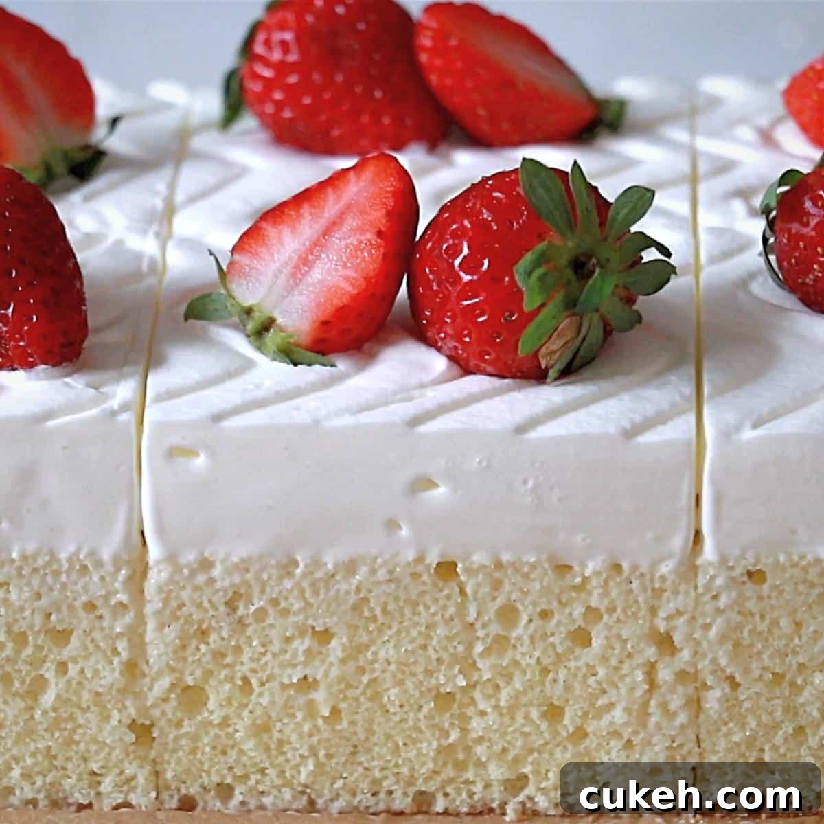 cut tres leches cake, a view from a side