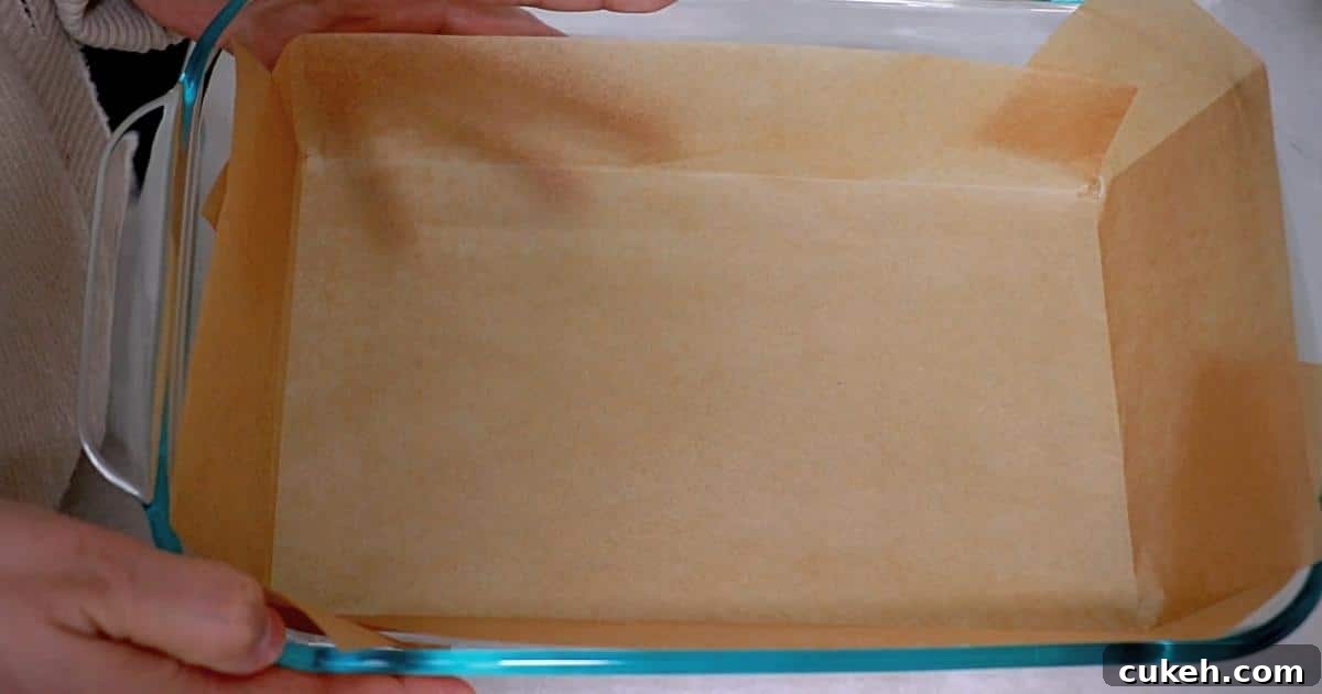 parchment cake liner in a rectangle pan