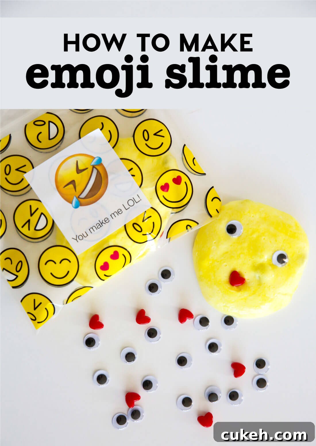 How to Make Emoji Slime - super easy and fun craft to do with your family! www.thirtyhandmadedays.com