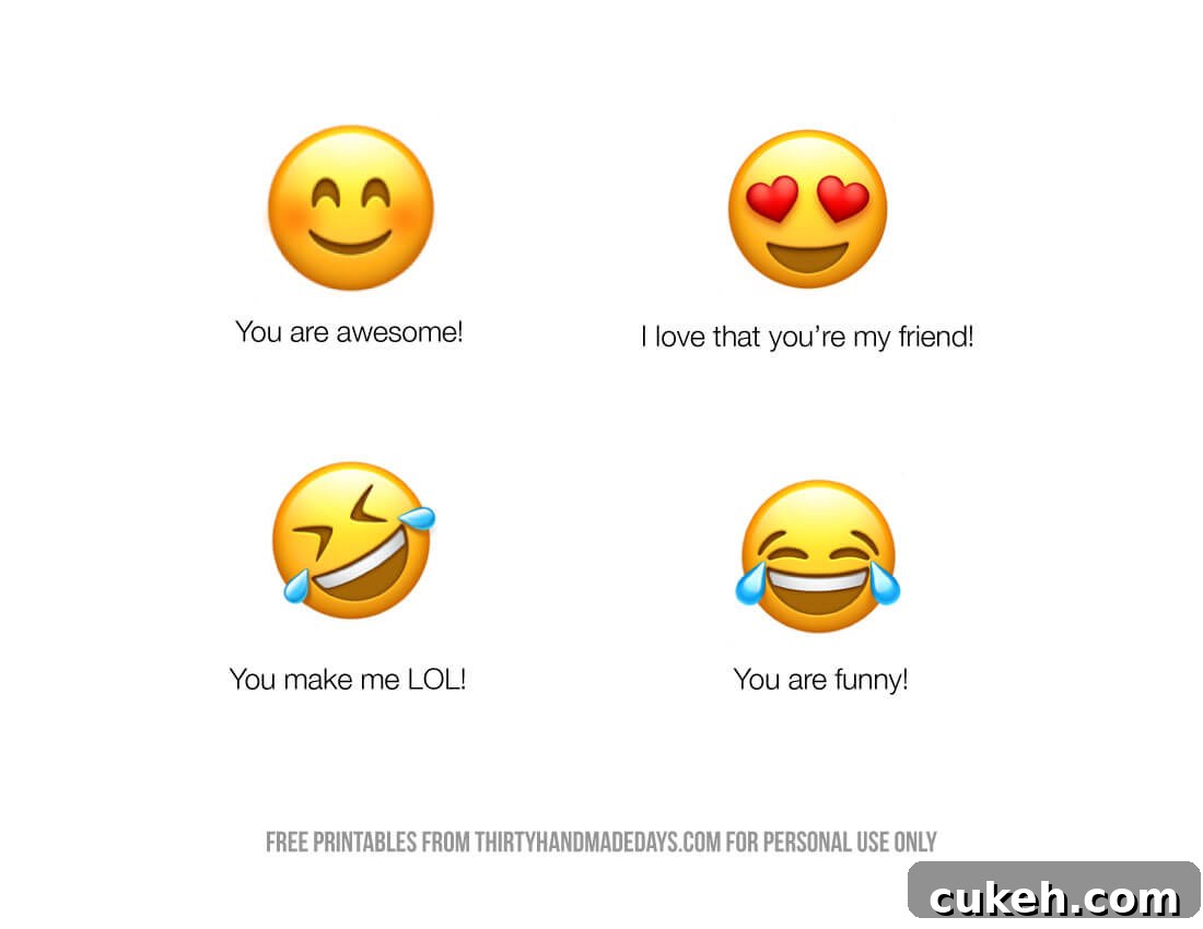 Sheet of Emoji Printables to be used with Emoji Slime from www.thirtyhandmadedays.com