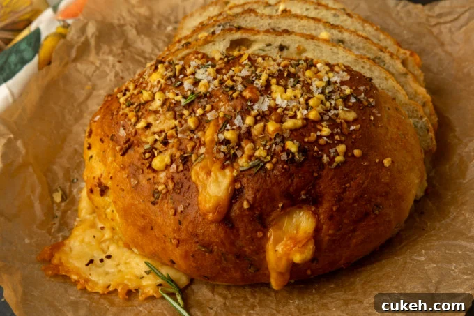 partially sliced one hour rosemary parmesan bread on parchment paper