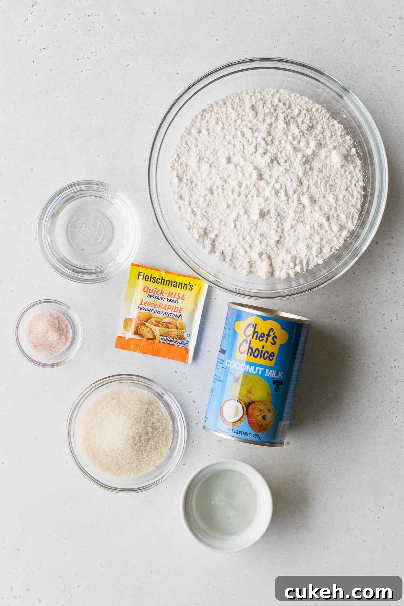 Ingredients to make pani popo measured out into bowls.