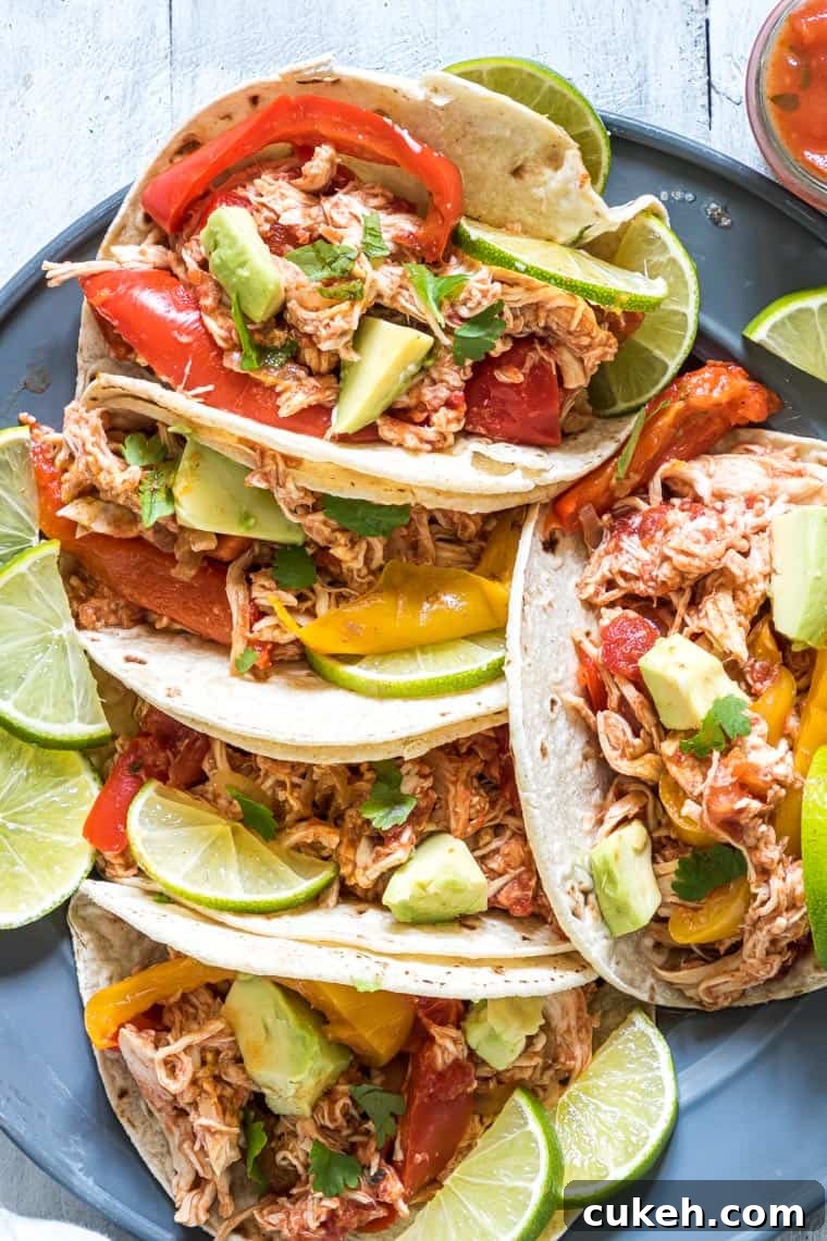 Instant Pot Chicken Fajitas — Quick Weeknight Recipe (Video) 2 close up view of a blue plate filled with instant pot chicken fajitas