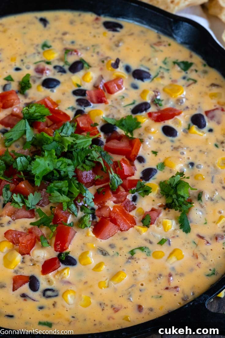 cowboy queso velveeta in a cast iron skillet