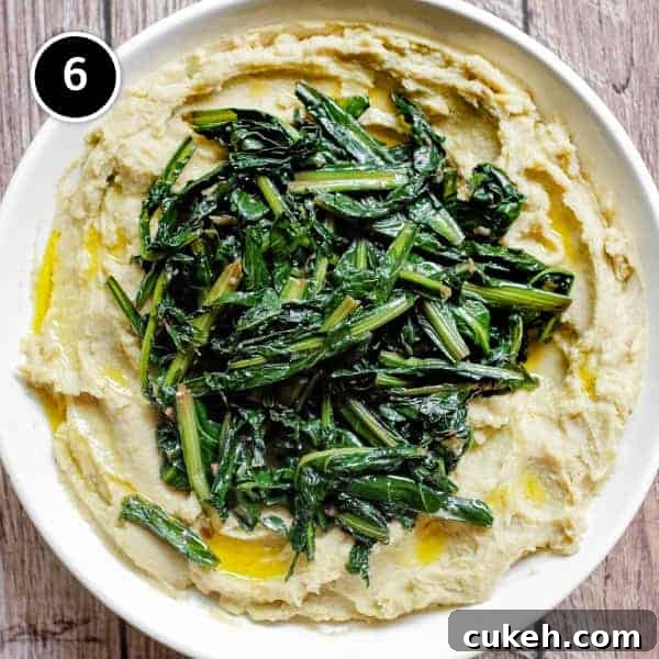 A large platter of Fave e Cicoria (Fama Bean Puree with Chicory)