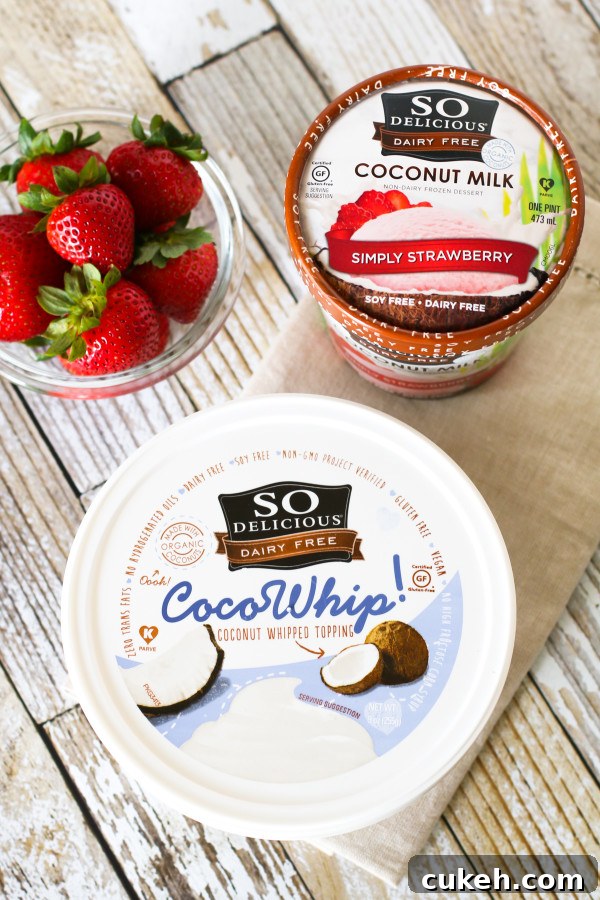 Gluten Free Vegan Strawberry Ice Cream Cake. Made with So Delicious Dairy Free Cocowhip and simply strawberry coconut milk ice cream.