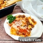 Image of finished lazy ravioli lasagna plated on white dish