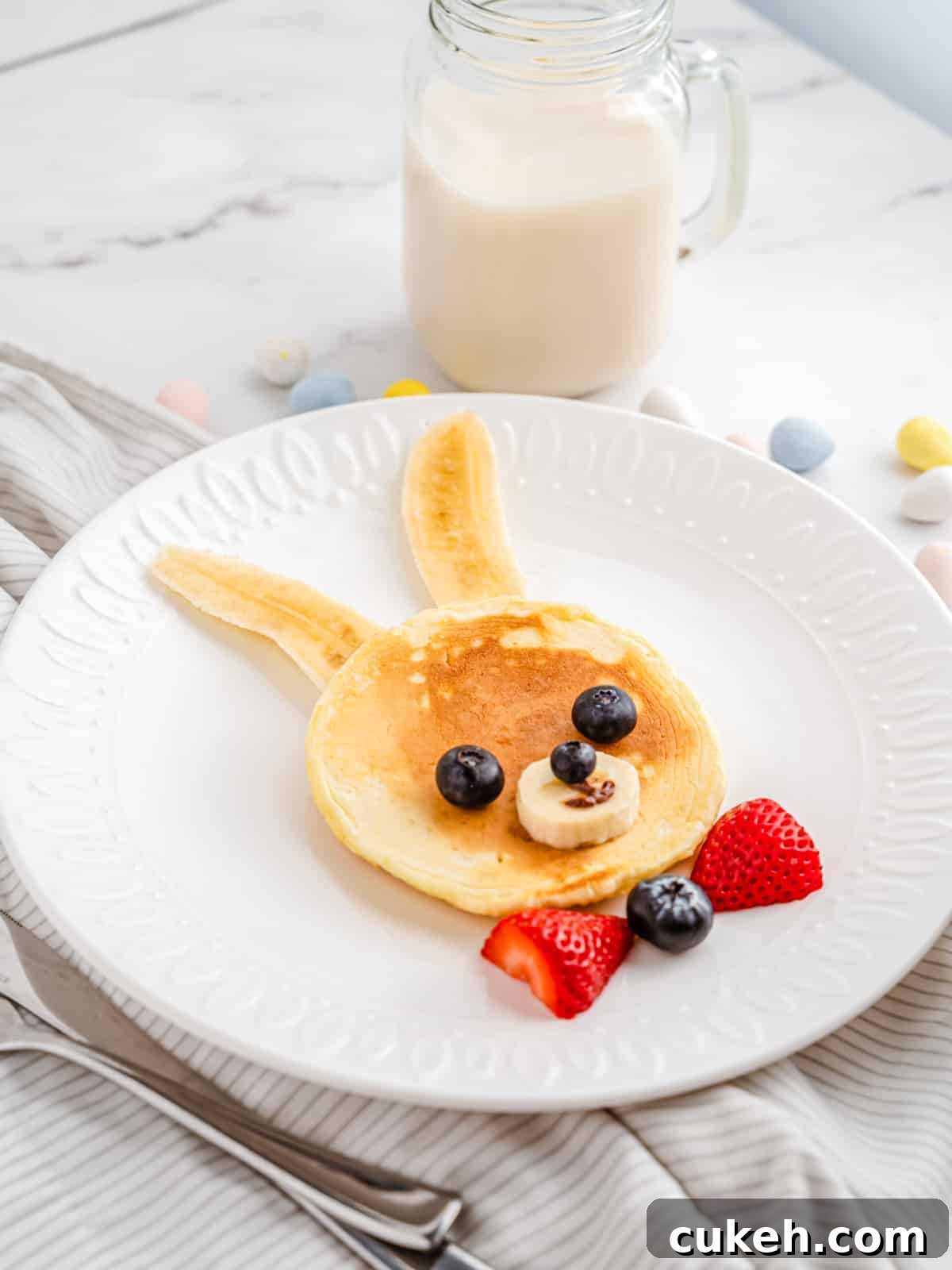Bunny face Pancake on a white plate for easter breakfast