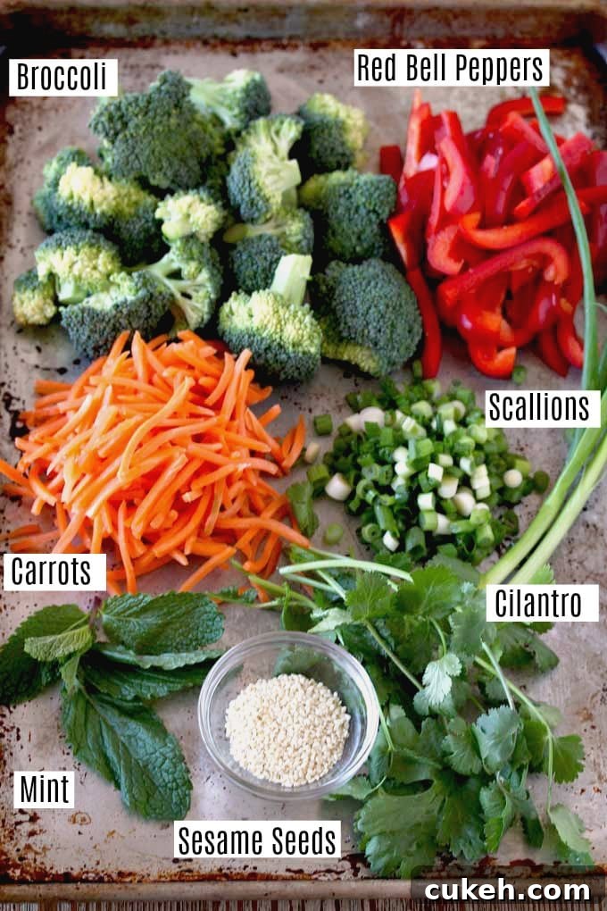 Ingredients to make Asian noodles on a metal surface.