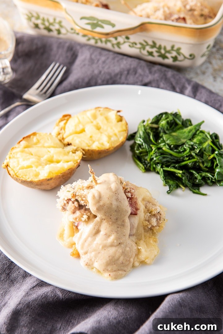 Crispy Baked Chicken Cordon Bleu Recipe for Weeknight Dinners 2 Mustard sauce on the draped on the cordon bleu