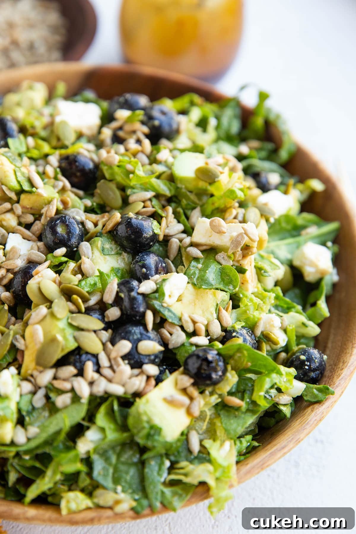 Big bowl of blueberry avocado salad.