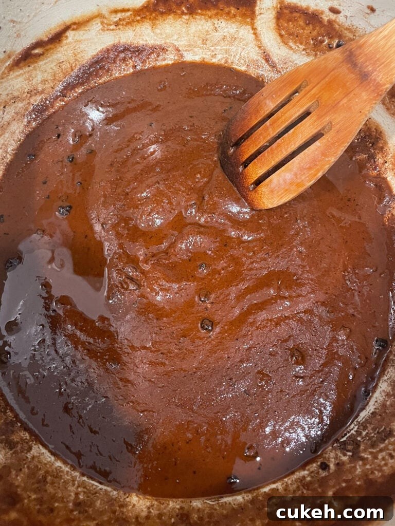 overhead shot of dark brown roux