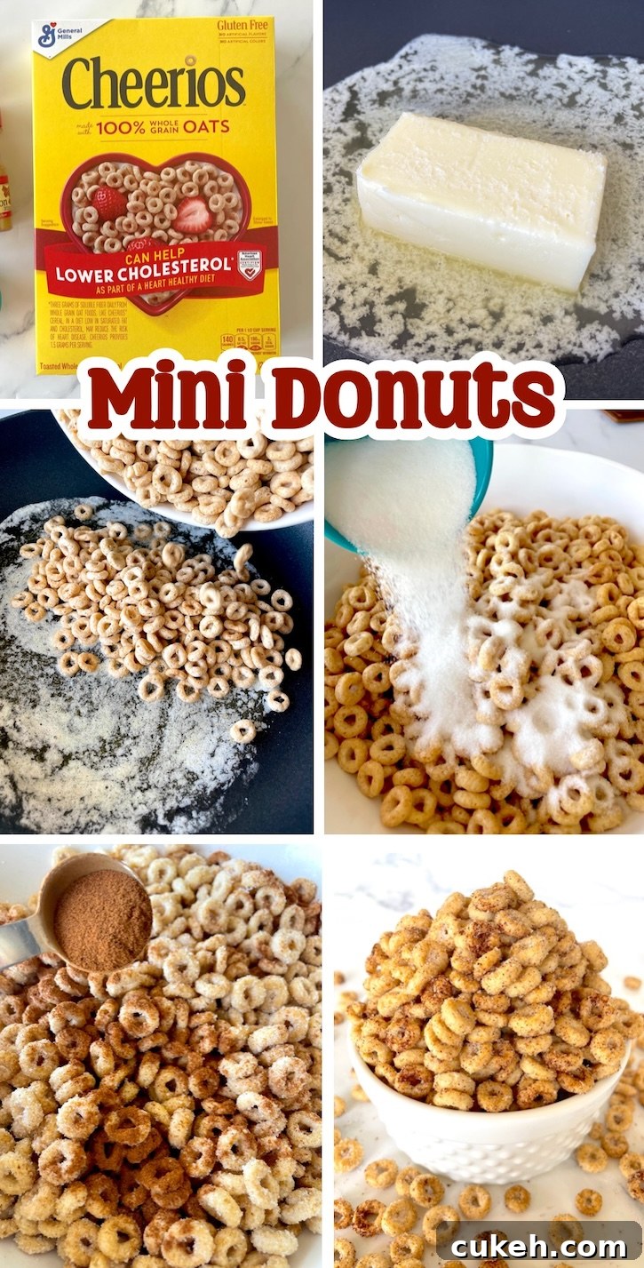 Cheerios cereal drenched in hot butter and tossed with cinnamon & sugar! The ultimate sweet snack. A great replacement for popcorn on movie night! This addicting little snack is loved by both kids and adults because it's easy to make, absolutely delicious, fun to eat, and perfect for road trips, sports practice, movie night, after school snacking, and crushing your sugar cravings. If you're looking for fun food ideas to make with your kids, you've got to try these hot buttered mini donut cheerios!
