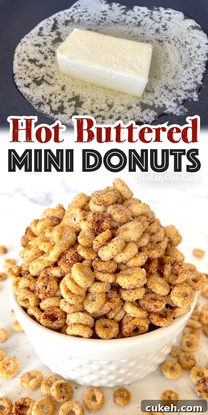 Are you searching for easy snacks to make for kids? These Hot Buttered Mini Donuts are a hit with my picky eaters! The best little treats for after school when they are craving something sweet to eat. We also enjoy them anytime we are on the go, like road trips or sports practice. So simple to make with Cheerios cereal! Crunchy, sweet and so yummy. 