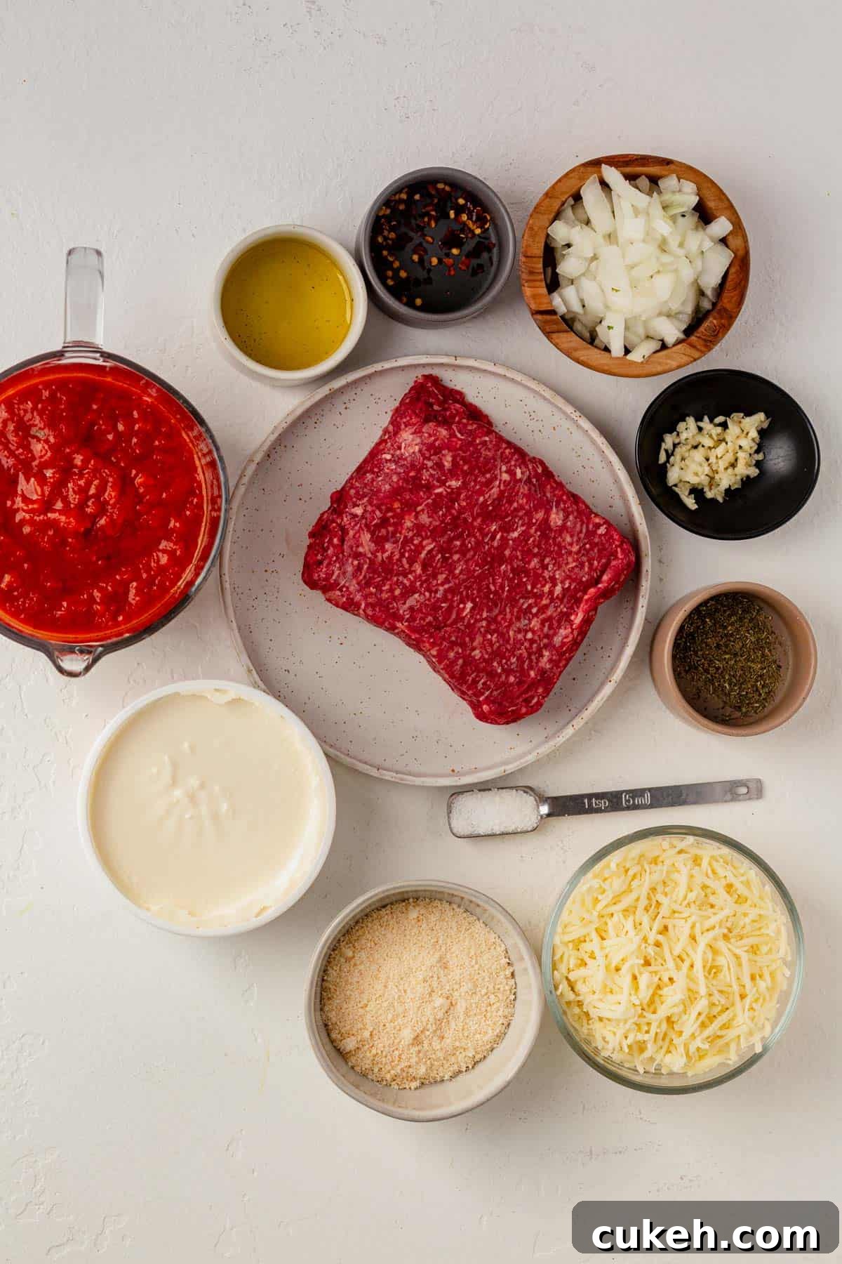 ingredients for lasagna dip on a counter.