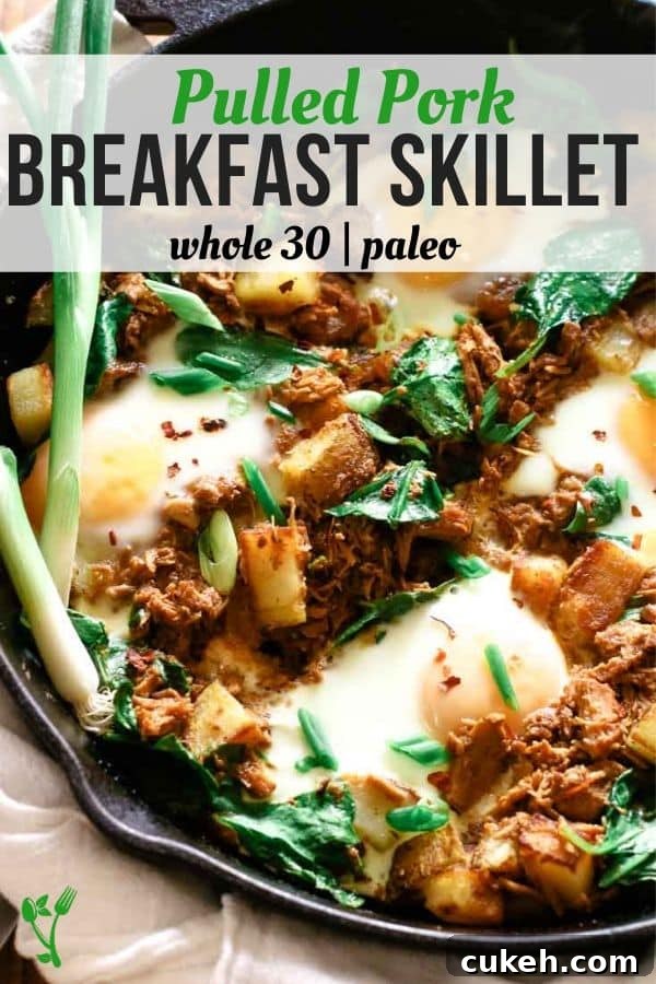Pulled Pork Breakfast Skillet in a Cast Iron skillet