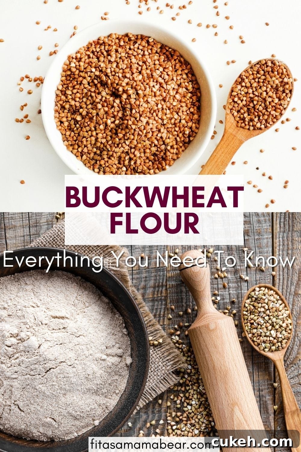 Is Buckwheat Gluten-Free? What You Should Know Before Eating It 4 Two images of buckwheat in grain and flour form with text between the images about buckwheat being gluten-free.