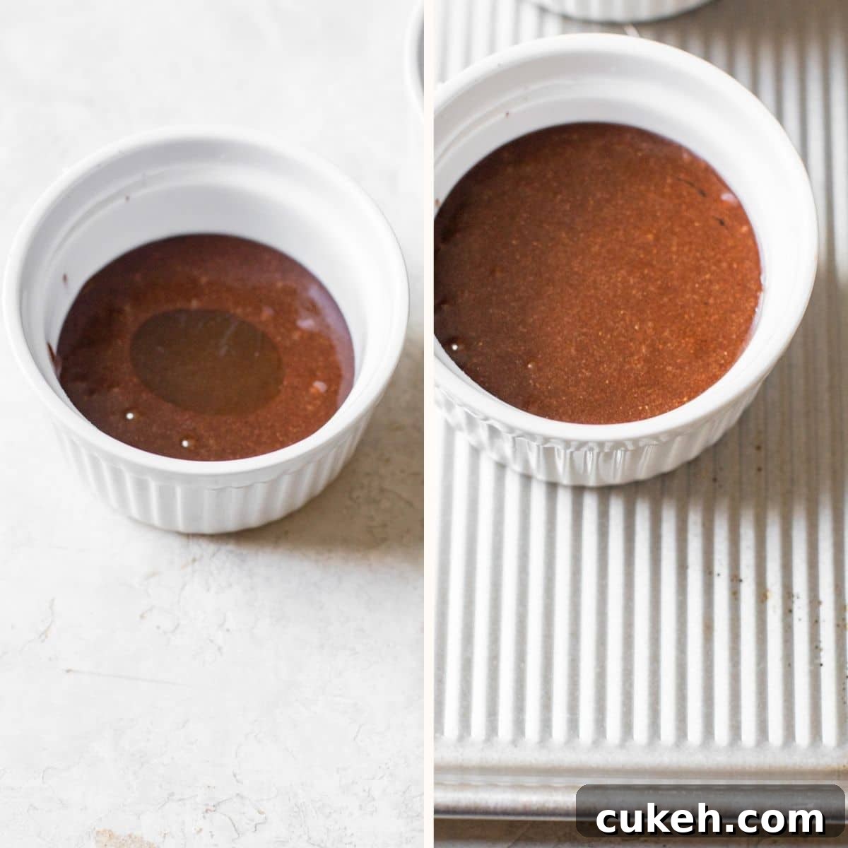 cake batter in a ramekin