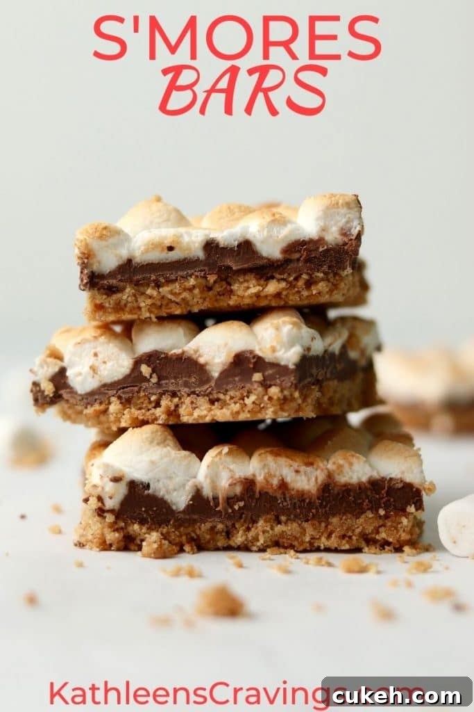 Stack of s'mores bars with text overlay